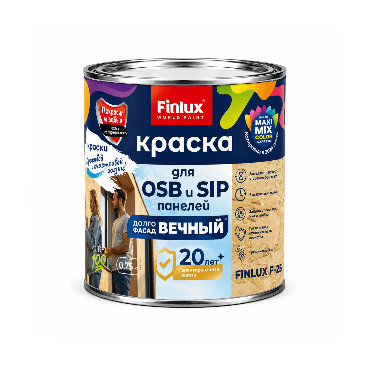 Акриловая краска с БИО-защитой  для OSB плит и SIP панелей Finlux F-25 WorldPaint