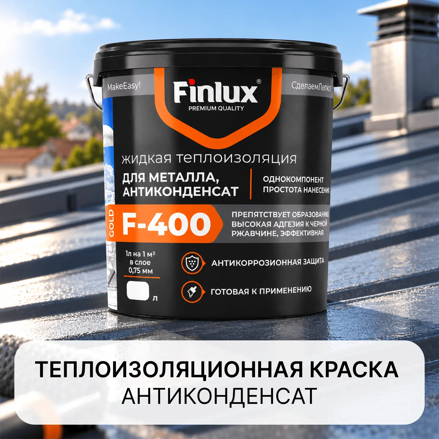 Finlux F-400 Краска термоизолирующая для металла антиконденсат. Жидкая теплоизоляция.