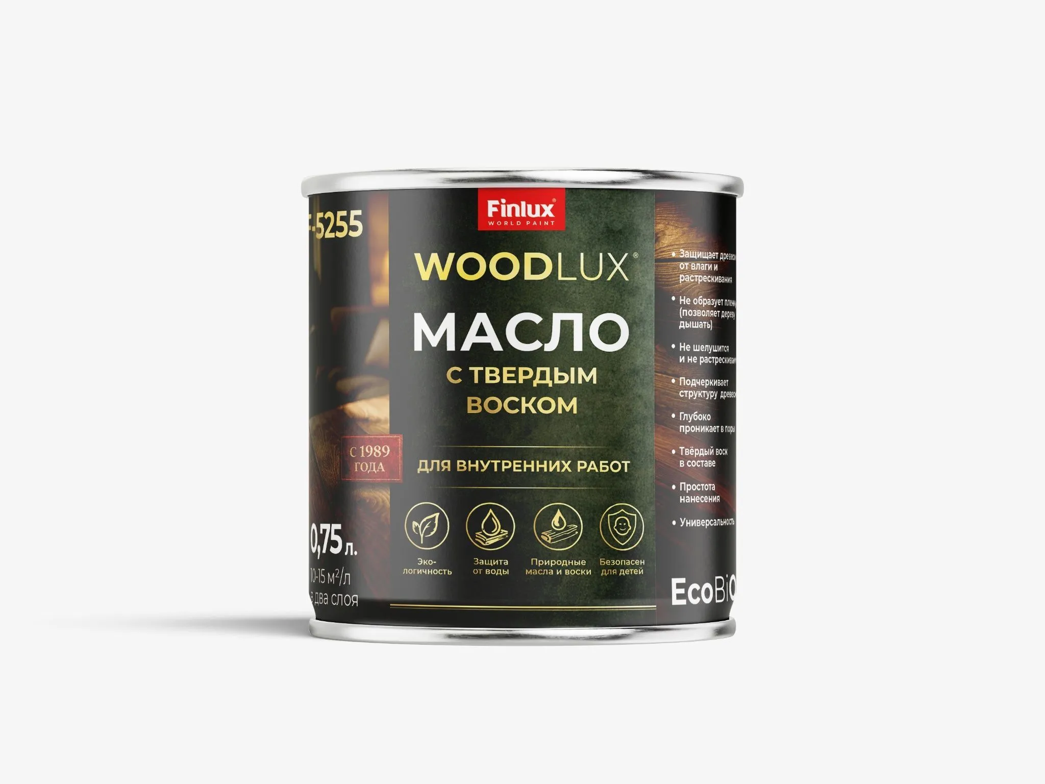 Масло с твердым воском для полов и лестниц Finlux EcoBiOil F-5255